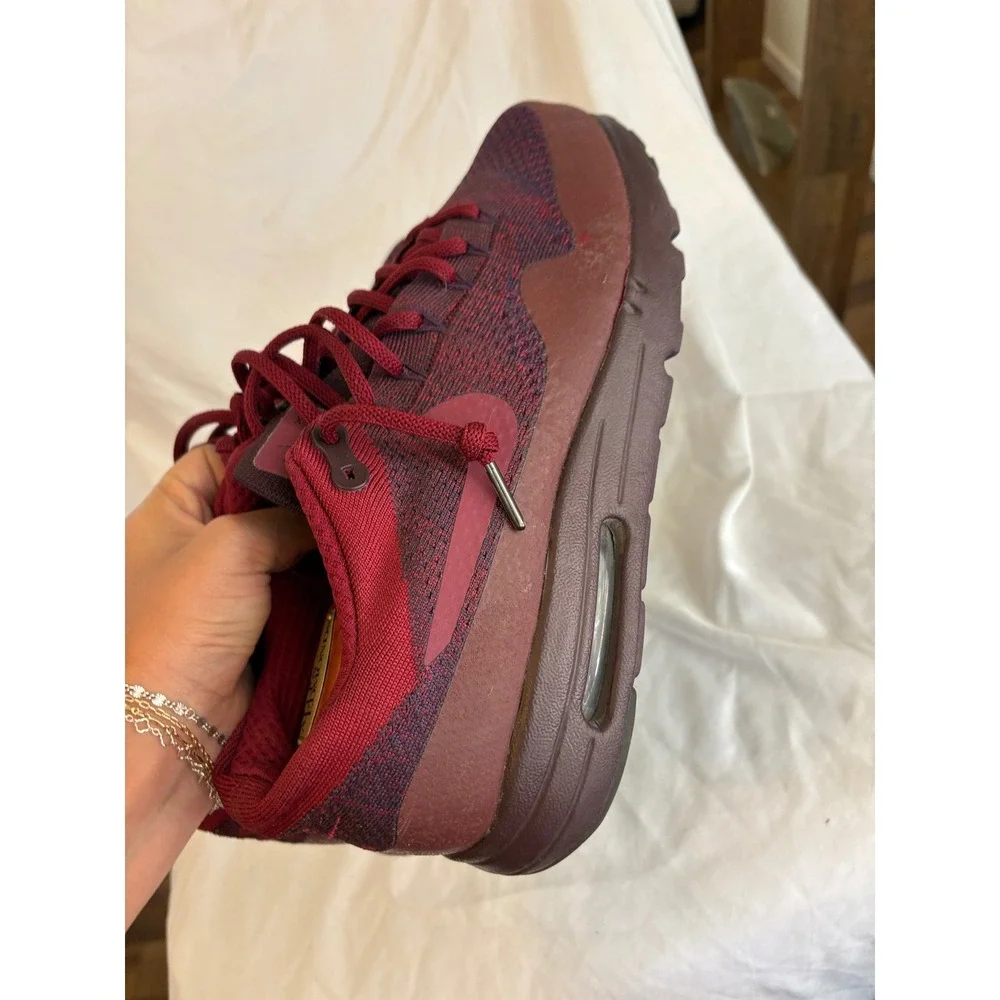 Nike Air Max 1 Ultra 2.0 Flyknit Mens 11 Burgundy Bordeaux 855950-500